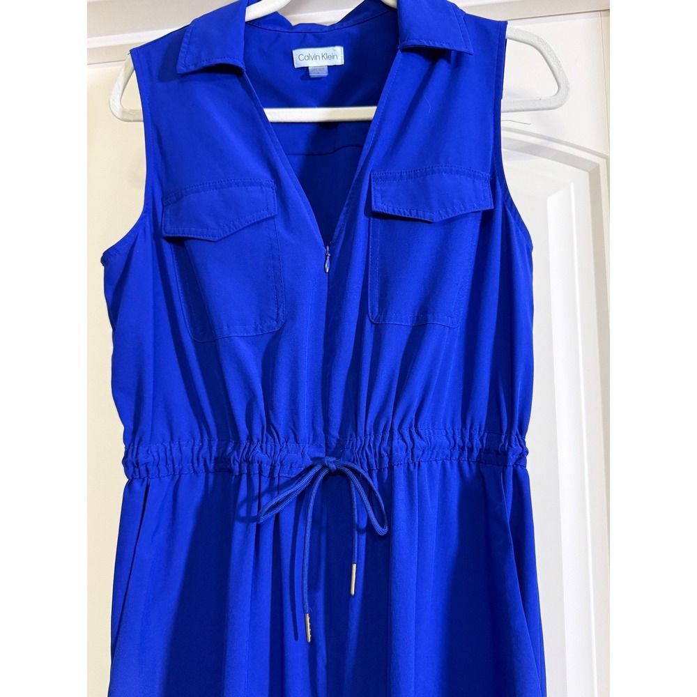 Calvin Klein Royal Blue Sleeveless Utility Wide Leg Jumpsuit Size 8 Zip Front